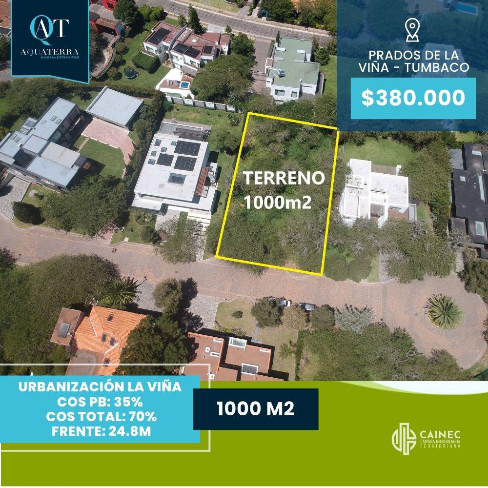 Venta Terreno 1000m2. Urbanización Exclusiva Prados de La Viña. Tumbaco