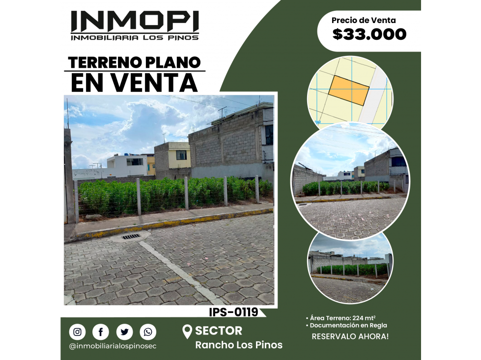 INMOPI TERRENO PLANO, RANCHO LOS PINOS IPS ? 0119