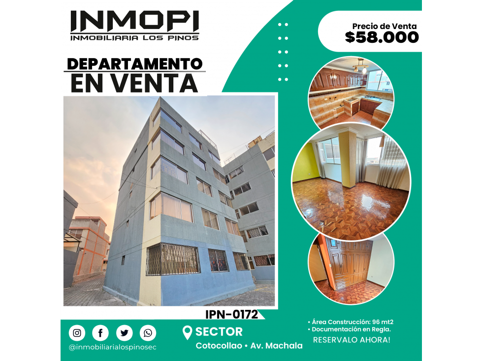 INMOPI DEPARTAMENTO, COTOCOLLAO ? Av. MACHALA IPN ? 0172