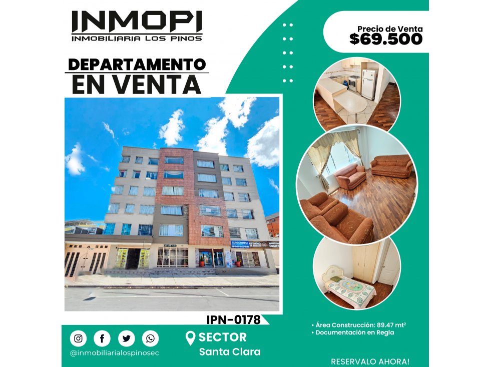 INMOPI VENDE DEPARTAMENTO, SANTA CLARA ? IPN 0178