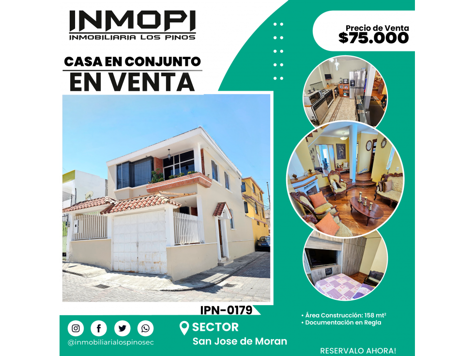 INMOPI VENDE CASA EN CONJUNTO, SAN JOSE DE MORAN ? IPN 0179